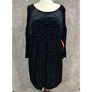 Adrianna Papell Dress 22W Knee Length Black Velvet Floral Cold Shoulder NWT